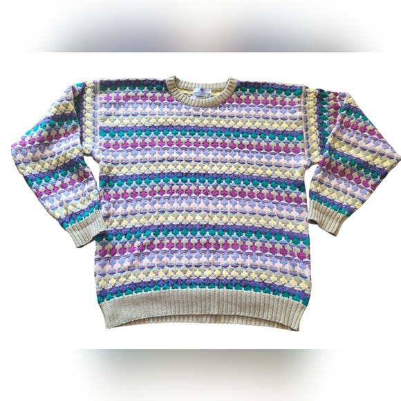 English Sports Shop Bermuda Sweater Mens Medium Pastel Diamond Cotton Geometric - Picture 1 of 7